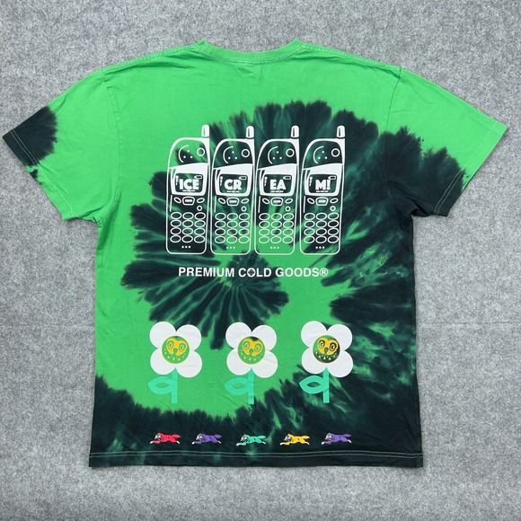 Ice Cream BBC Billionaire Boys Club Shirt Mens XL Green Tie Dye Lets Have Some - Picture 9 of 15